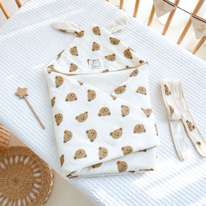 Cotton Gauze Cushion Cotton Newborn Baby Package Baby Supplies Bath Towel Hooded Newborn Package - Image 1